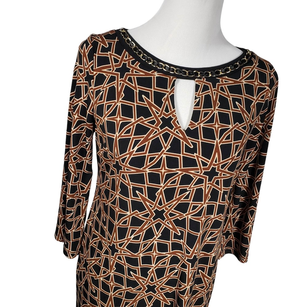 Emma & Michele Women's size Small 3/4 Sleeve Stretchy Black and Brown Dress